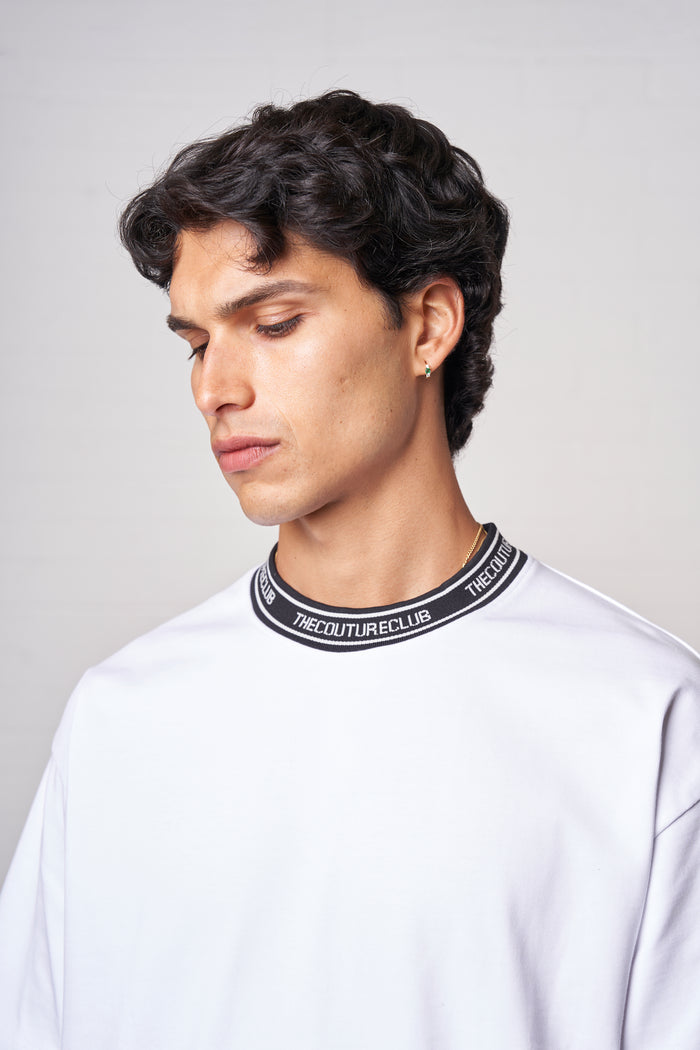JACQUARD COLLAR T-SHIRT - WHITE