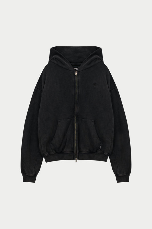 LAUNDERED CLASSICS ZIP THROUGH HOODIE - CHARCOAL