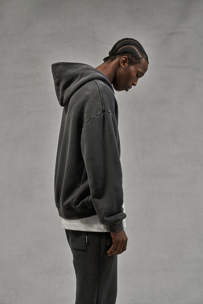 LAUNDERED CLASSICS ZIP THROUGH HOODIE - CHARCOAL