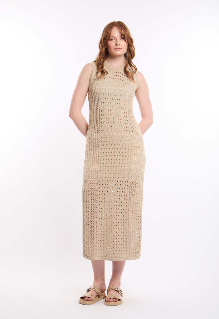 Long Crochet Coverup with Open Knit Design