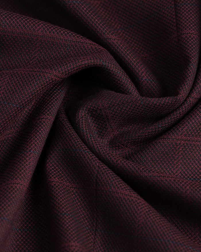 Maroon Three Piece Check Suit - Qester
