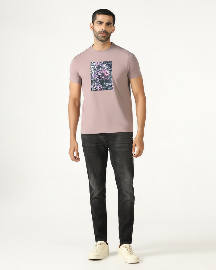 Mauve Crew Neck Solid T-Shirt - Dalon