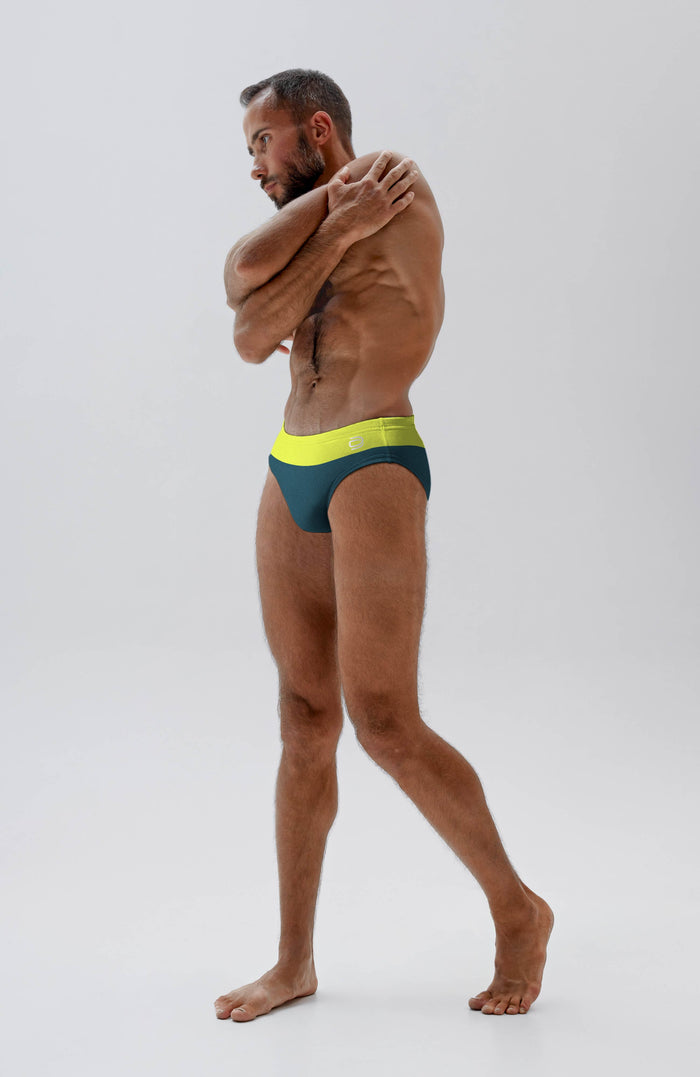 men's brief polo/yellow-teal - deboer swim