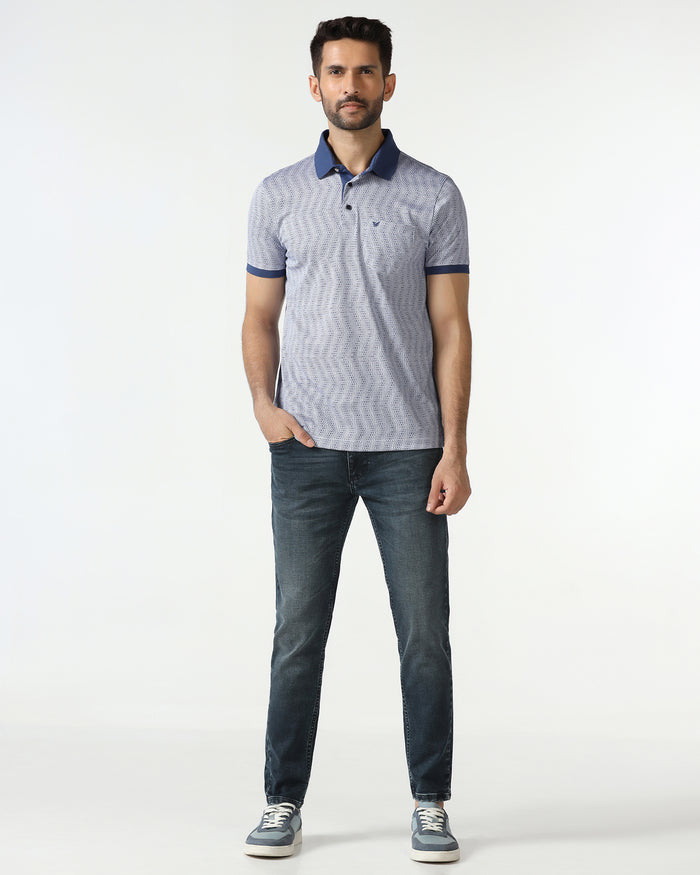 Mid Blue Printed Polo - Zap