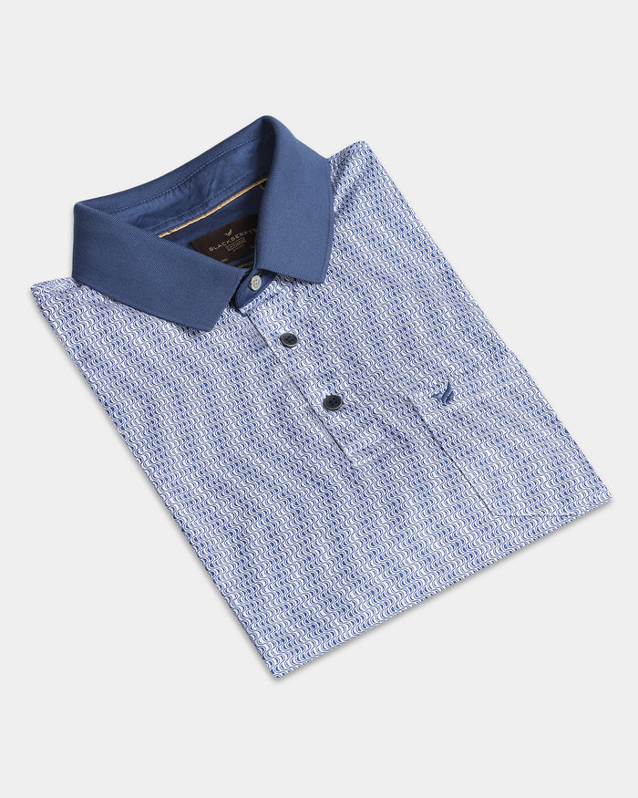 Mid Blue Printed Polo - Zap