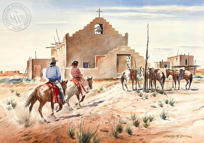 Navajo Riders, watercolor painting by Stanley Long (American art). Original painting and fine art giclée reproduction by California Watercolor for wall decor.