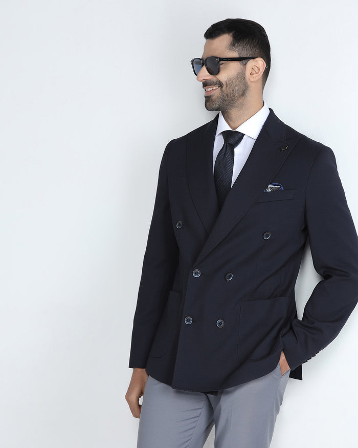 Navy Textured Blazer - Denzel