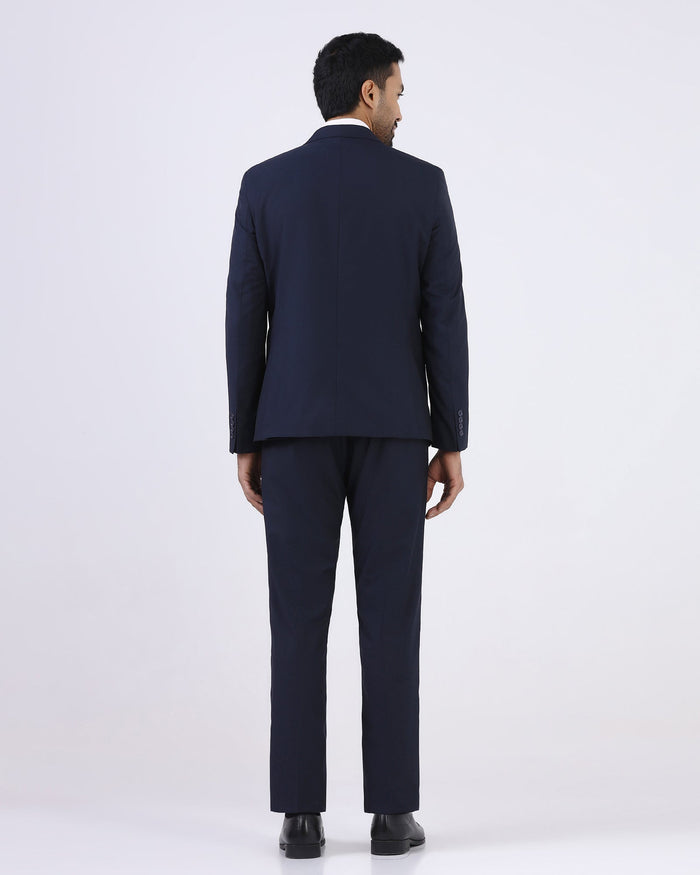Navy Three Piece Textured Suit - Atoll