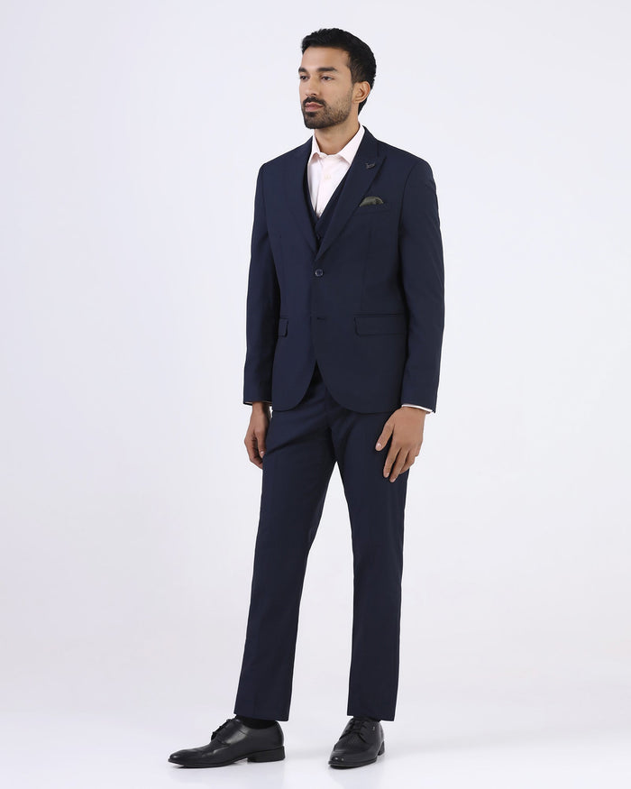 Navy Three Piece Textured Suit - Atoll