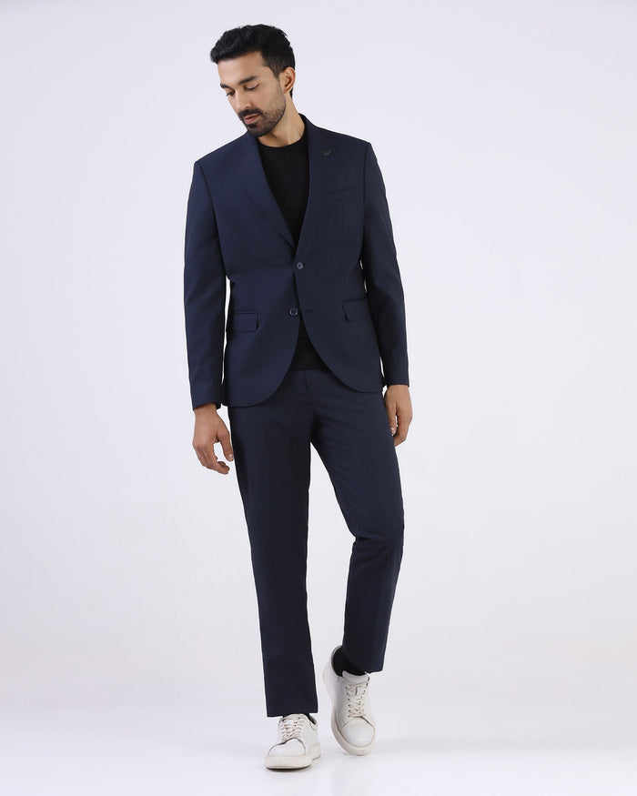 Navy Three Piece Textured Suit - Atoll