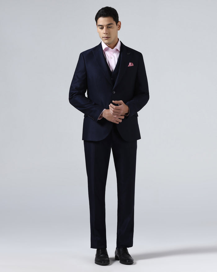 Navy Three Piece Textured Suit - Venmo