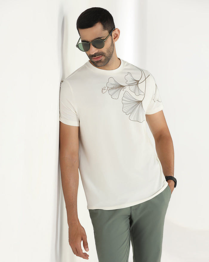 Off White Crew Neck Solid T-Shirt - Roxx