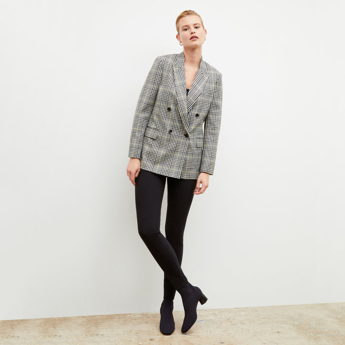 Front image of a woman wearing the o'hara blazer in plaid sharkskin