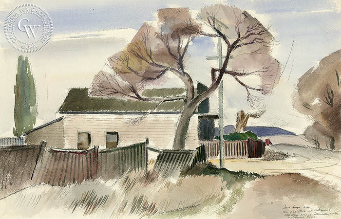Old Natividad Store, 1940, watercolor painting by Leon Amyx (American art). Original painting and fine art giclée reproduction by California Watercolor for wall decor.
