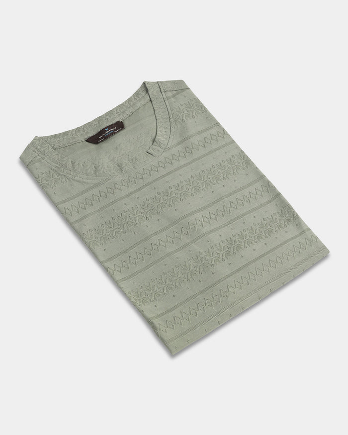 Olive Crew Neck Textured T-Shirt - Lep