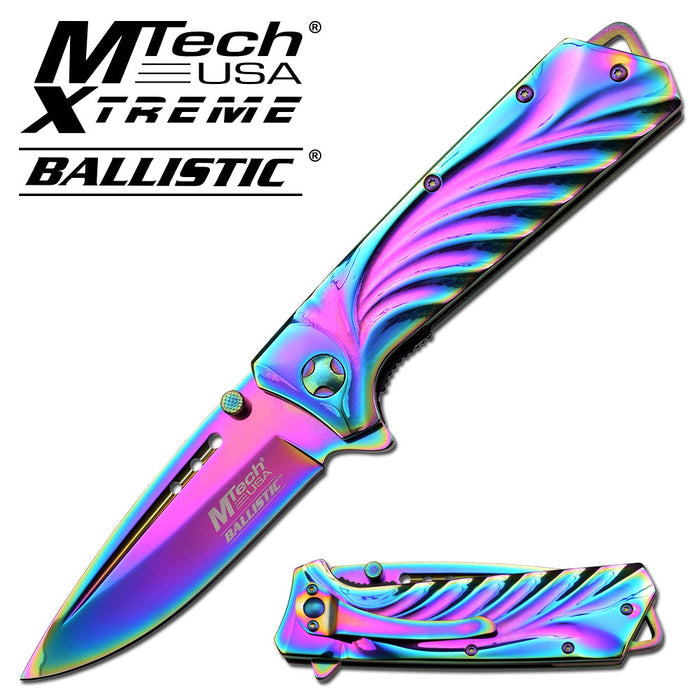 Rainbow Titanium Coated Spring Assisted Tactical Knife MT-A830RB