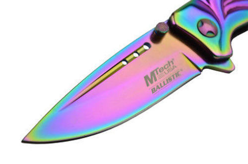 Rainbow Titanium Coated Spring Assisted Tactical Knife MT-A830RB