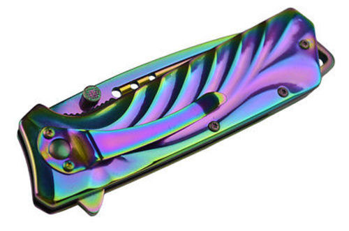 Rainbow Titanium Coated Spring Assisted Tactical Knife MT-A830RB
