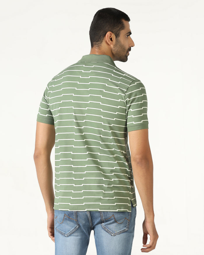 Sage Green Printed Polo - Maze