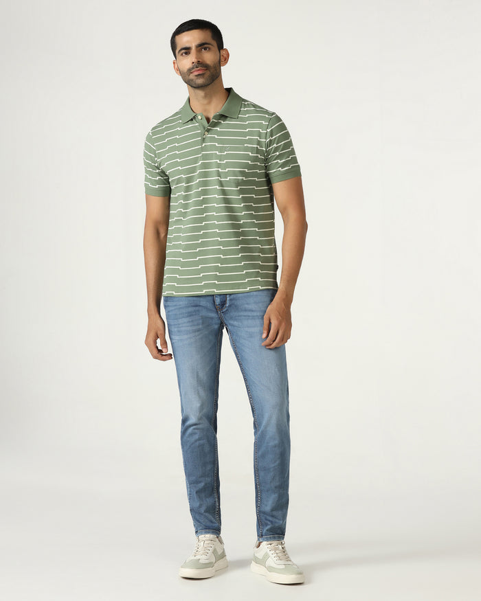 Sage Green Printed Polo - Maze