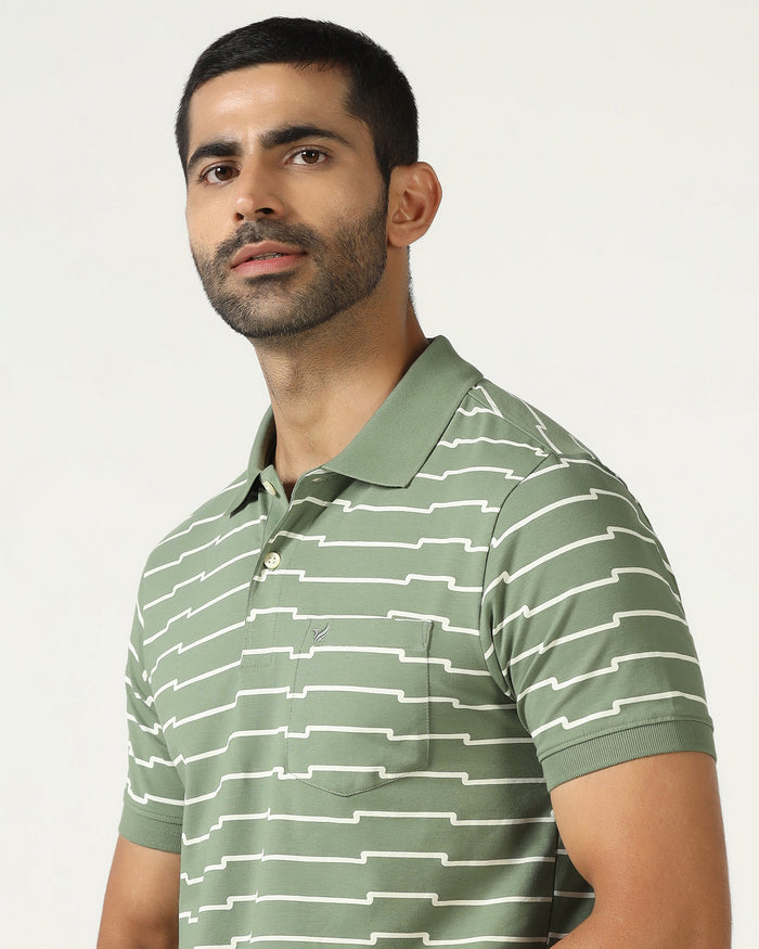 Sage Green Printed Polo - Maze
