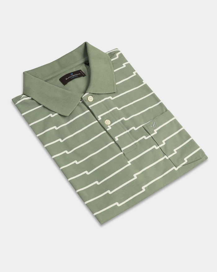 Sage Green Printed Polo - Maze