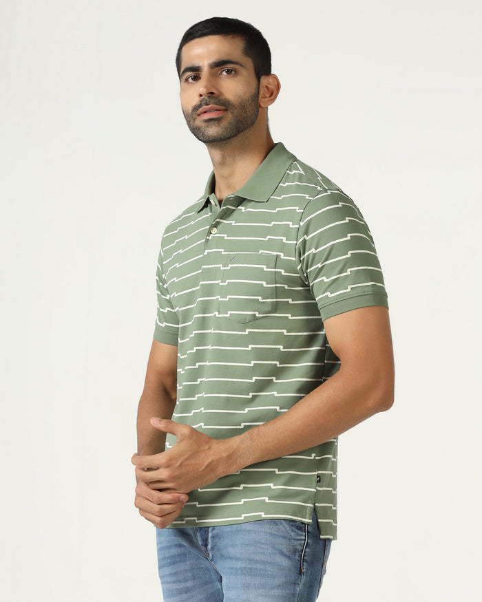 Sage Green Printed Polo - Maze