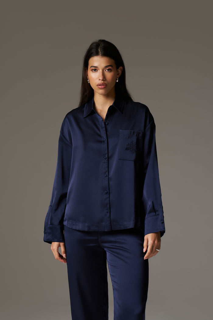 SATIN EMBLEM SHIRT - NAVY
