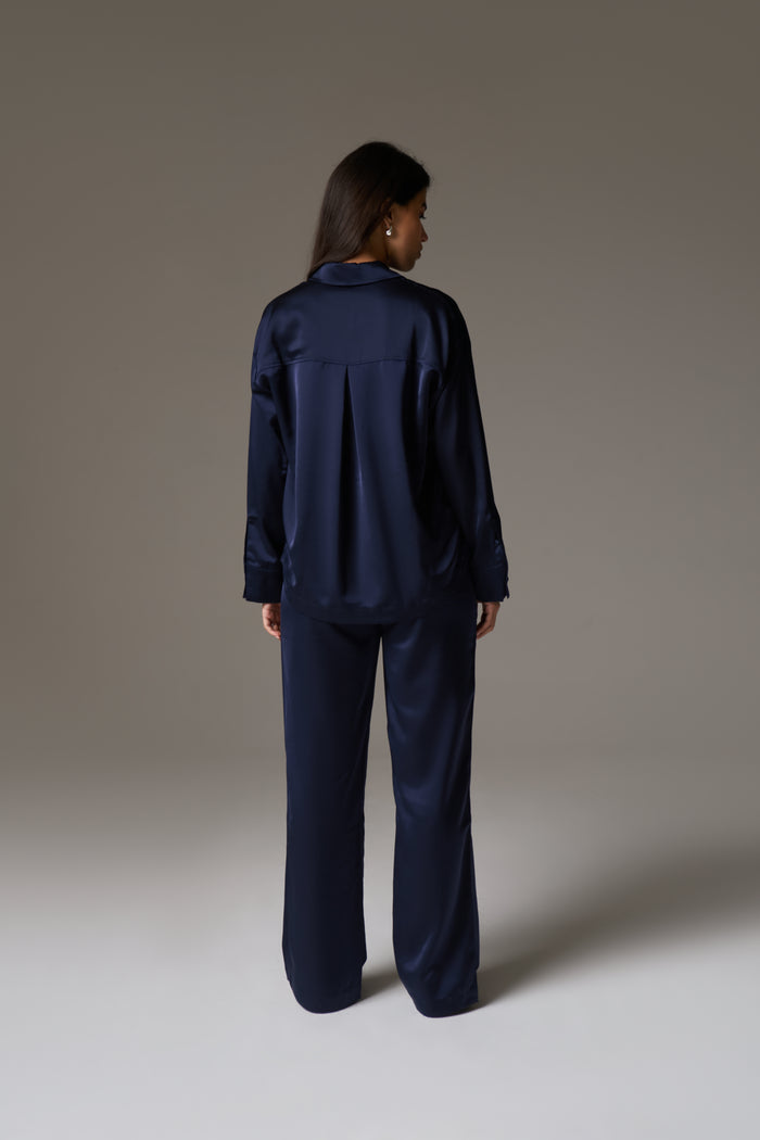 SATIN EMBLEM SHIRT - NAVY