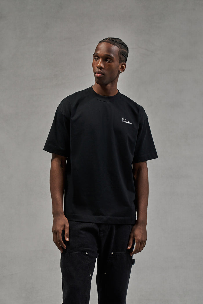 SCRIPT EMBROIDERED T-SHIRT - BLACK