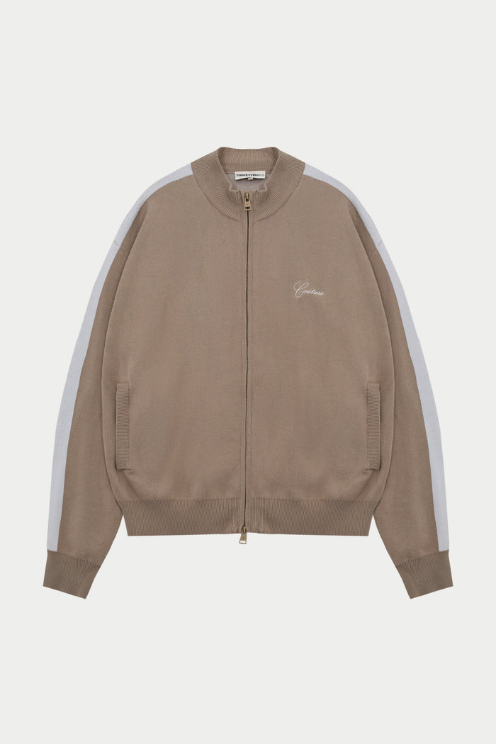 SIDE STRIPE KNITTED TRACK JACKET - BEIGE