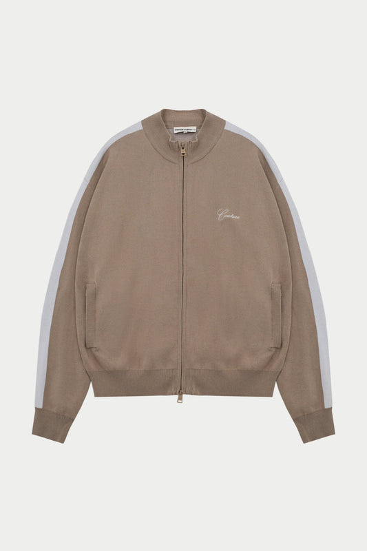 SIDE STRIPE KNITTED TRACK JACKET - BEIGE