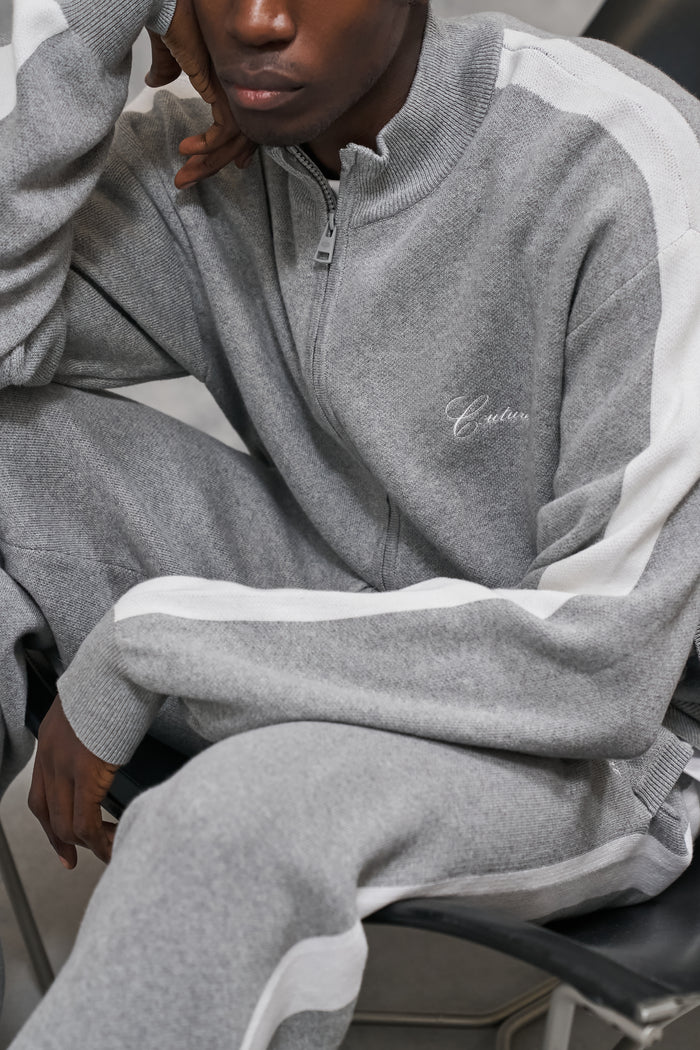 SIDE STRIPE KNITTED TRACK JACKET - GREY MARL
