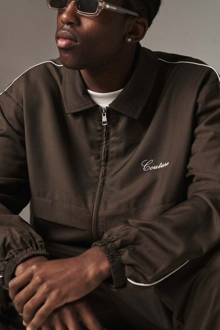 SMART PIPED TRACK JACKET - BROWN
