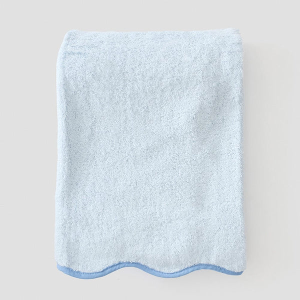 Solid Light Blue Scalloped Edge Bath Towel