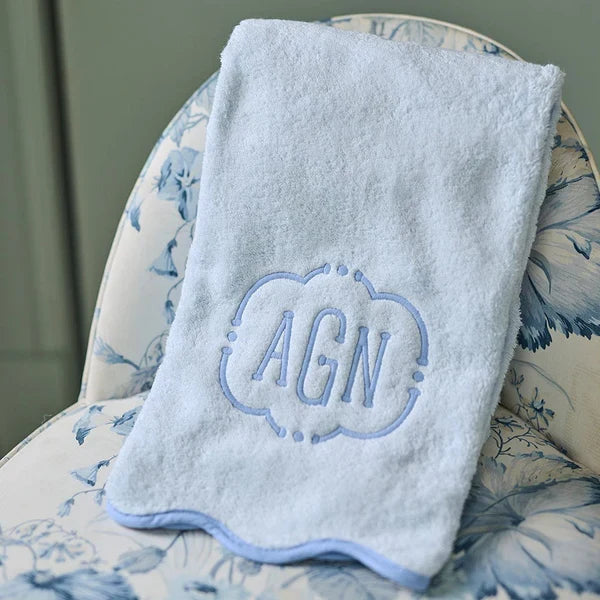Solid Light Blue Scalloped Edge Bath Towel