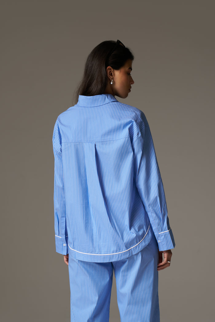 STRIPE PIPED EMBLEM SHIRT - BLUE
