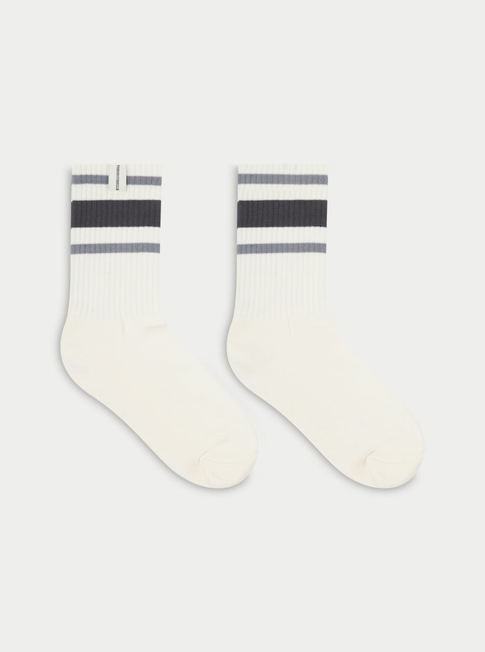 STRIPED BRANDED LABEL SOCK - OFF WHITE