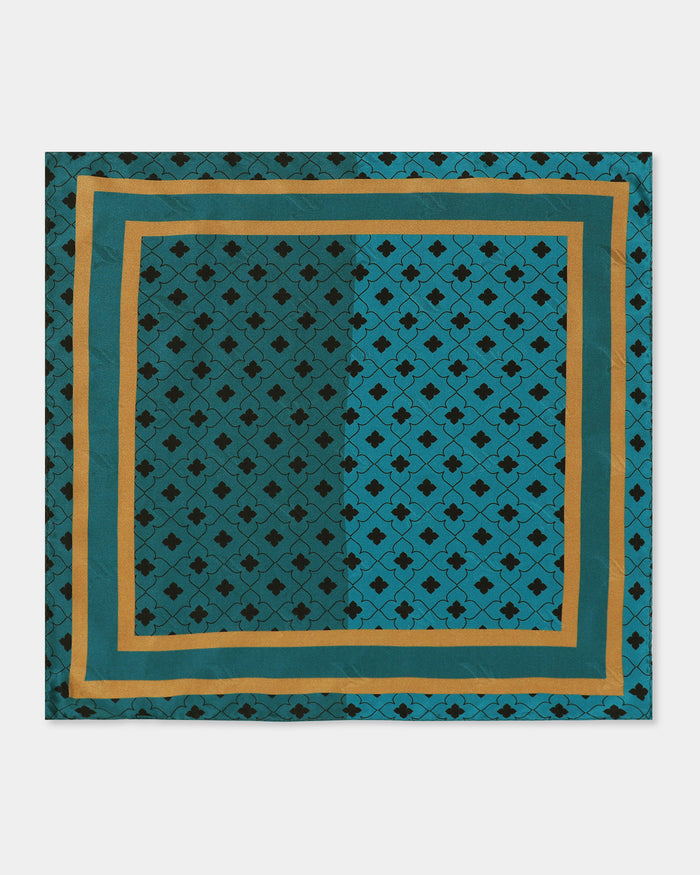 Teal Printed 100% Silk Pocket Square - Wick