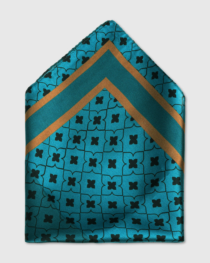 Teal Printed 100% Silk Pocket Square - Wick