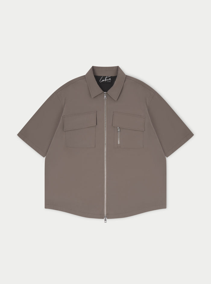 TECHNICAL HEAVYWEIGHT ZIP OVERSHIRT - COFFEE