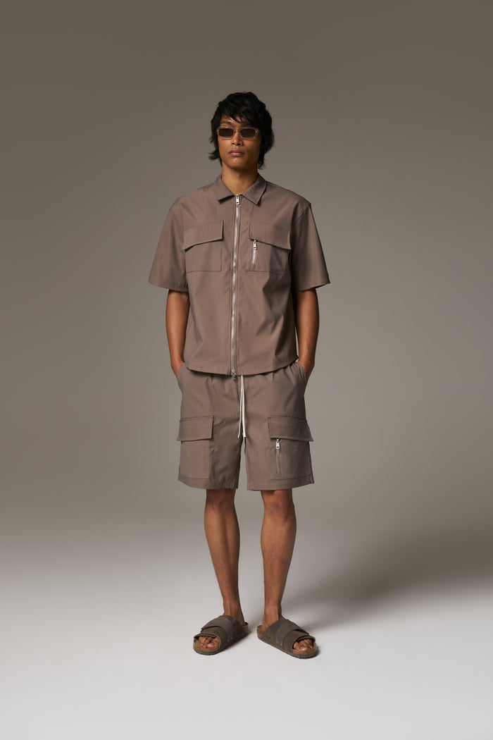TECHNICAL HEAVYWEIGHT ZIP OVERSHIRT - COFFEE