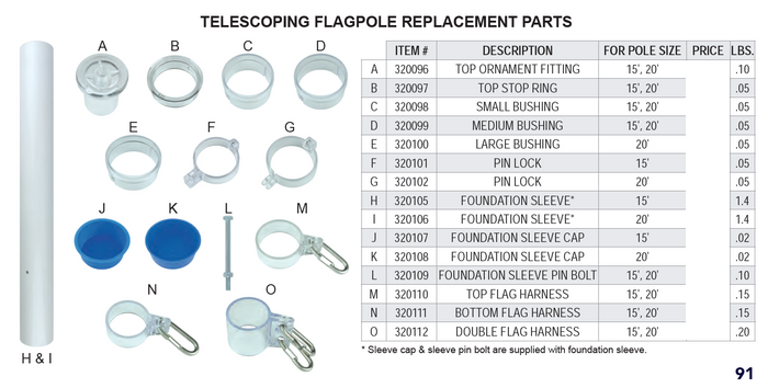 Telescoping Flagpole Replacement Parts | Sold Individually *No Refunds or Exchanges*