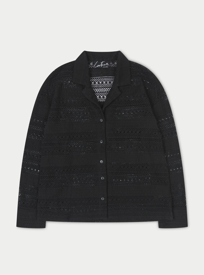 TEXTURED CROCHET SHIRT - BLACK