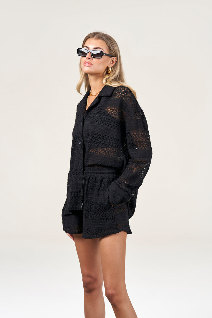 TEXTURED CROCHET SHIRT - BLACK