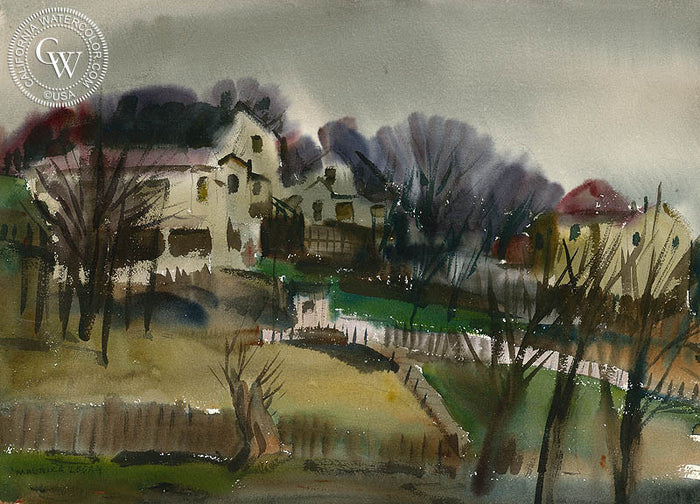 Untitled Rural Scene, watercolor painting by Maurice Logan (American art). Fine art giclée print reproduction by California Watercolor for wall decor.