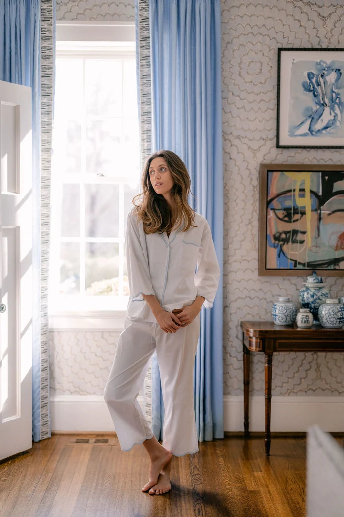 Vandy Scalloped Pajama Set - Blue