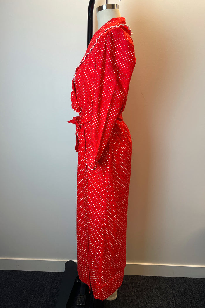 Vintage Evelyn Pearson Polka Dot Ruffled Collar Dressing Robe image 1