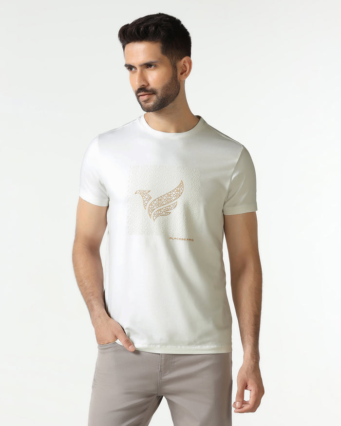 White Crew Neck Solid T-Shirt - Fly