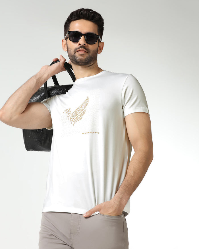 White Crew Neck Solid T-Shirt - Fly